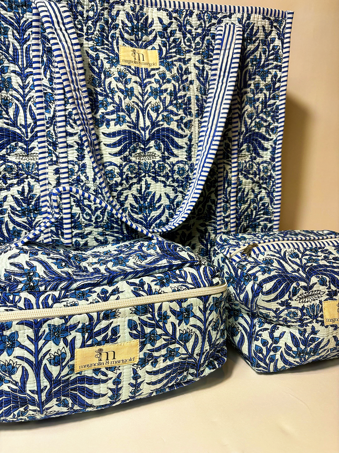 Blue Vine Tote- 3 pc set