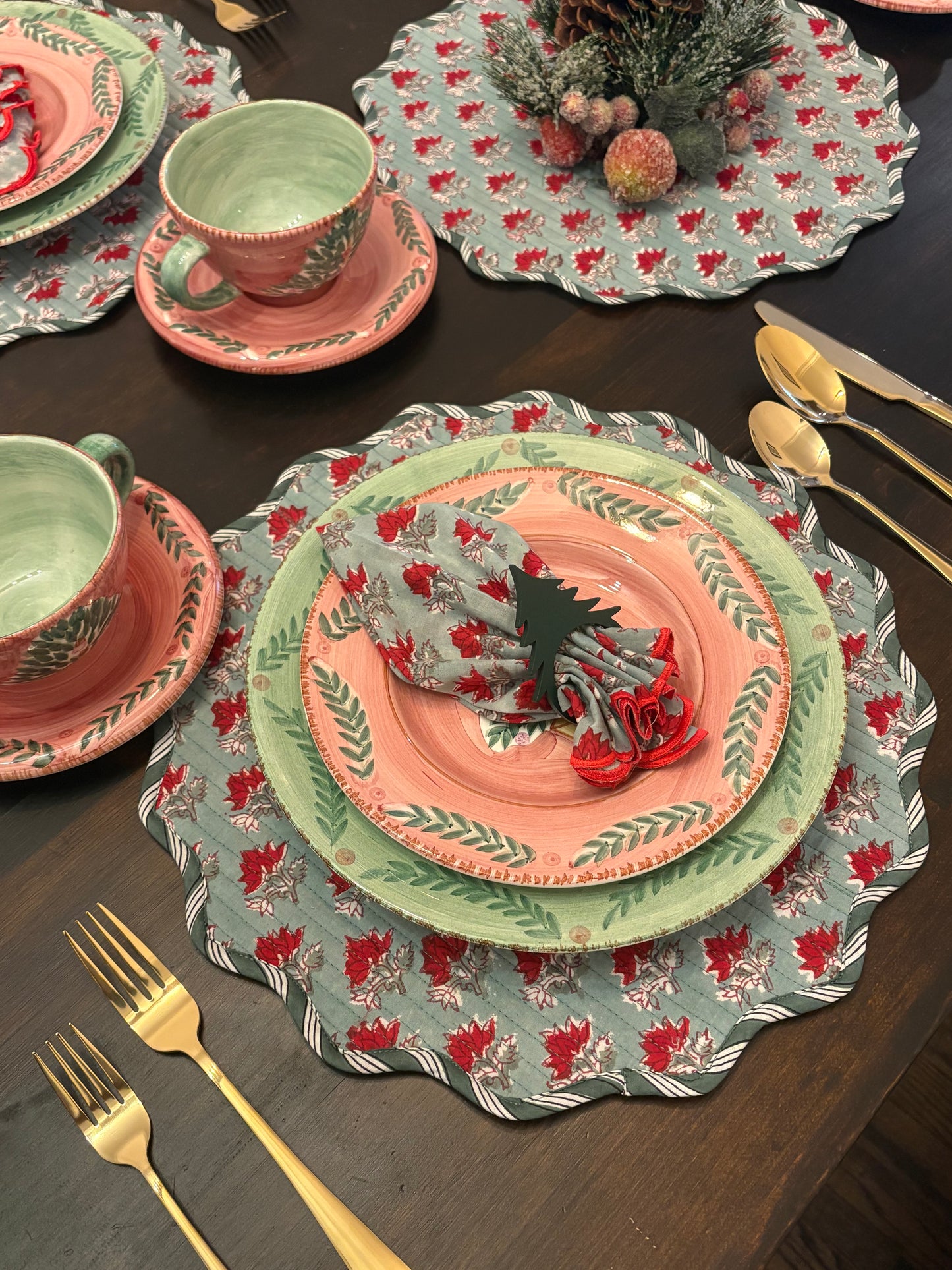 Holiday Poinsettia Round Placemat