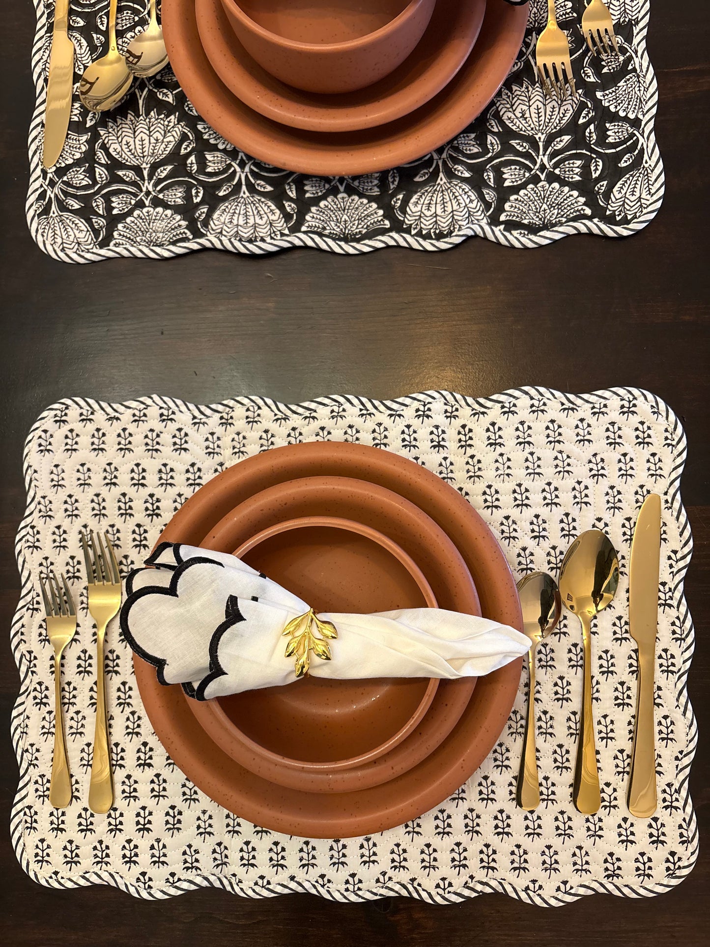 Midnight Lotus Scalloped Placemats