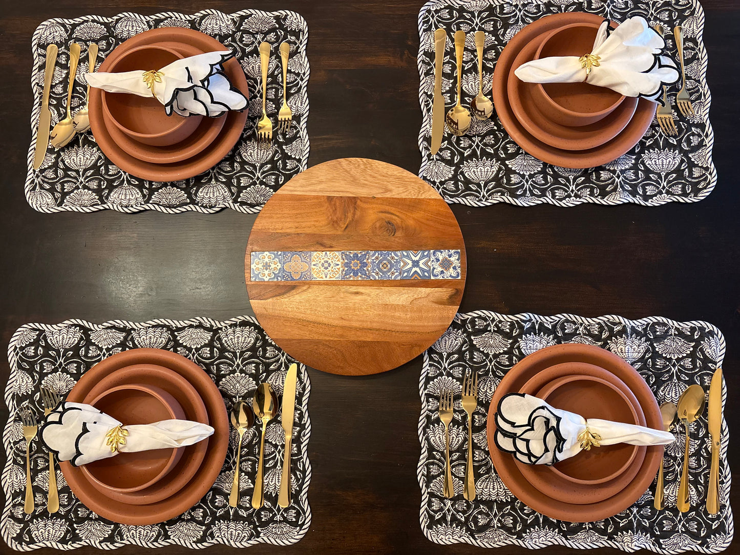 Midnight Lotus Scalloped Placemats