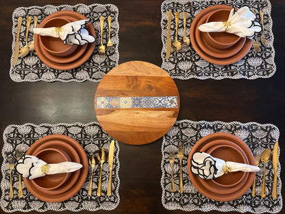 Midnight Lotus Scalloped Placemats