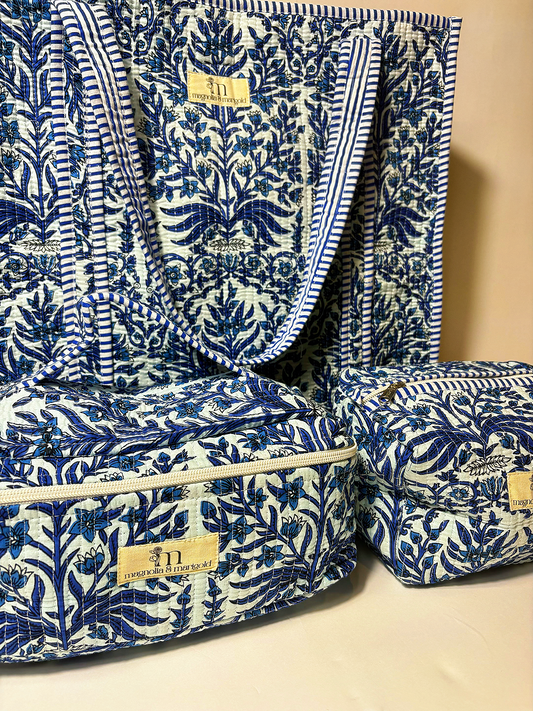 Blue Vine Tote- 3 pc set